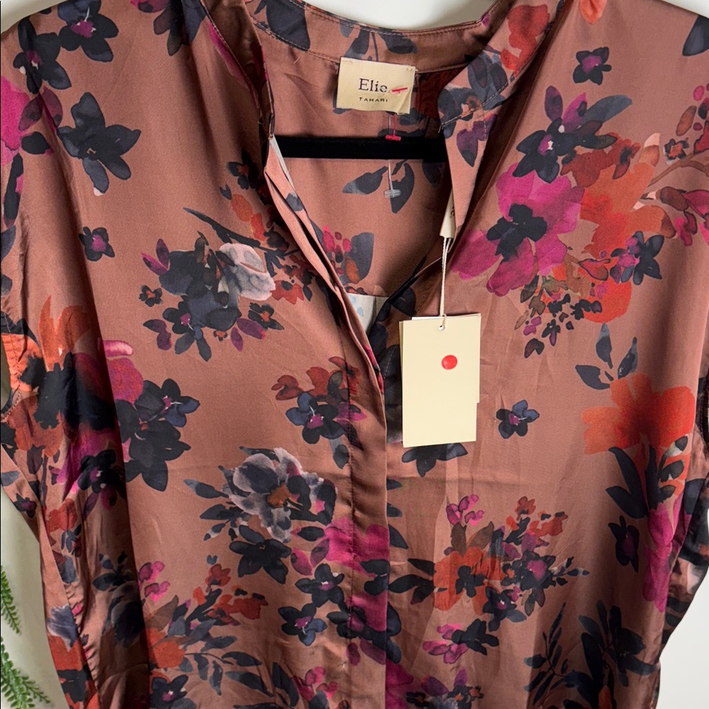 Elie Tahari Floral Blouse in Pink and Black
